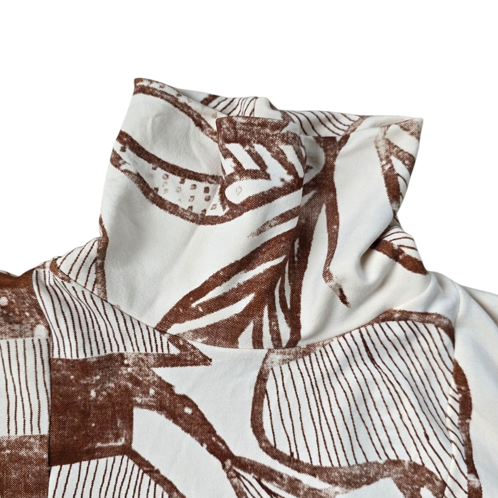 Bel Kazan Cream Cowl Neck Thick Dress With Brown Exclusive Print Design Sz M EUC - Picture 3 of 5